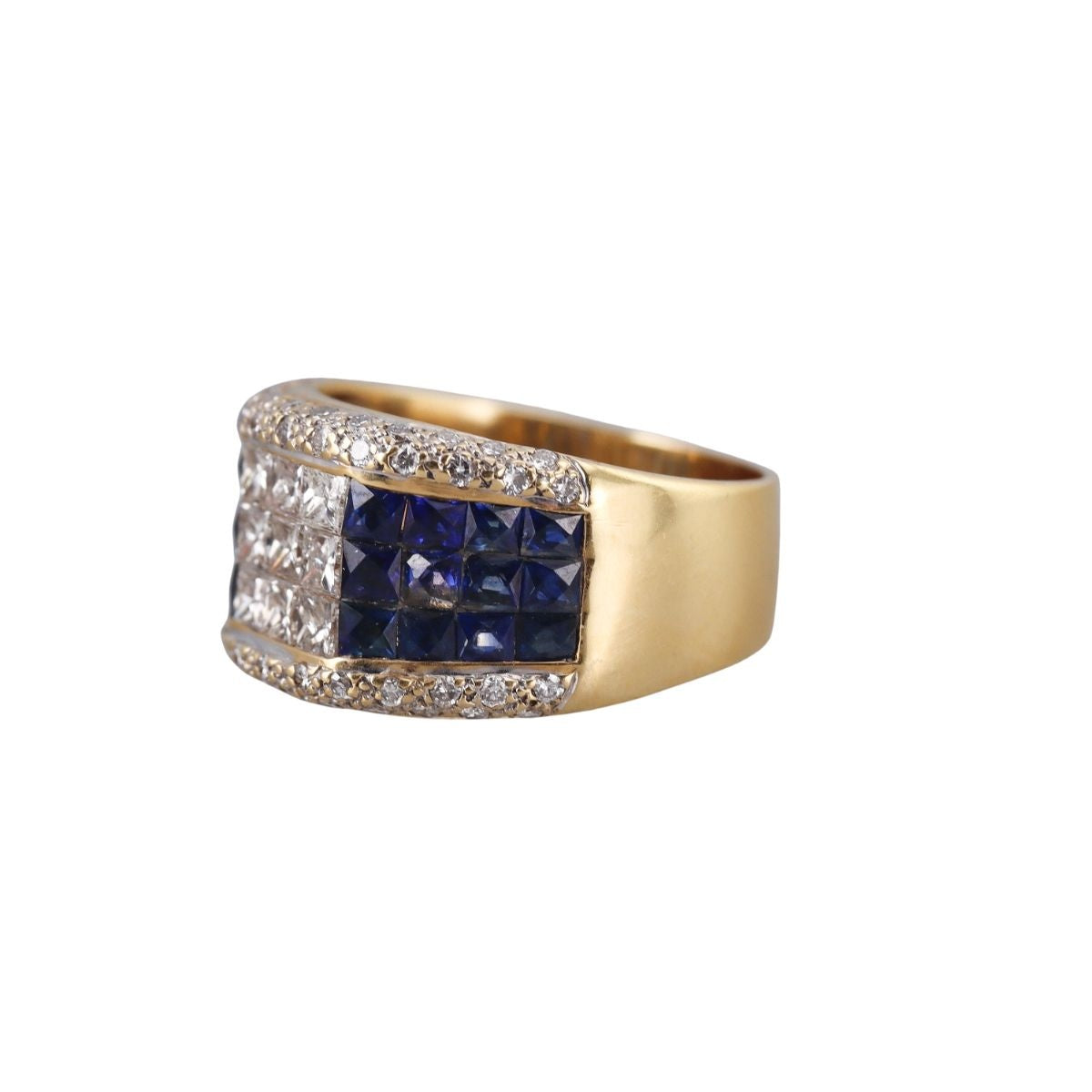 18k Yellow Gold Diamond French Cut Sapphire Ring