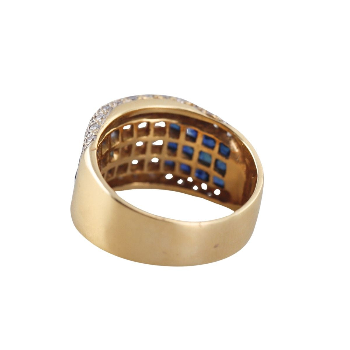 18k Yellow Gold Diamond French Cut Sapphire Ring