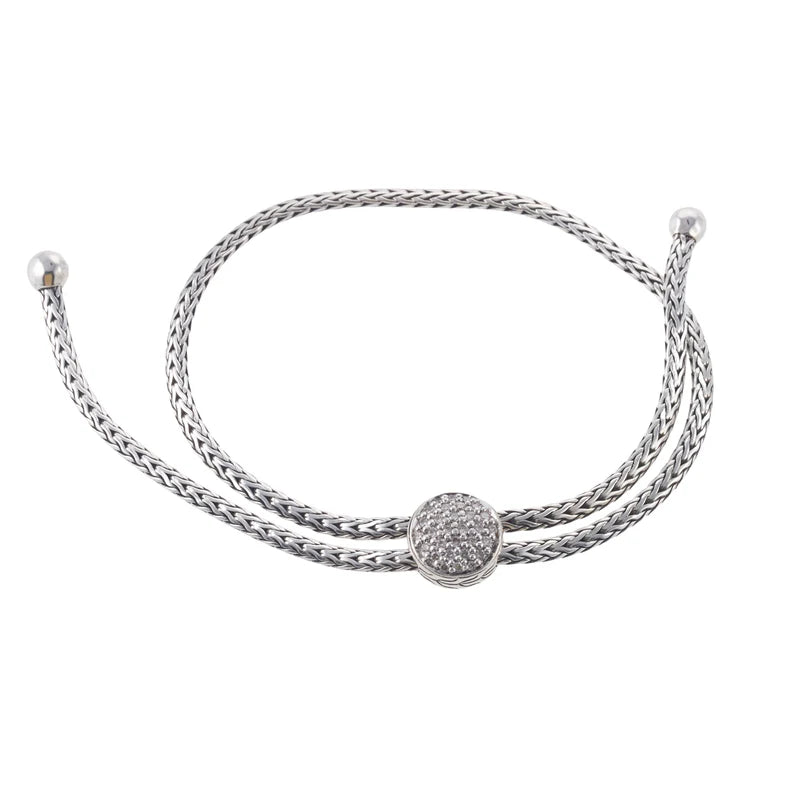 John Hardy Classic Chain Sterling Silver Diamond Pull Through Bracelet Retail $ 1195