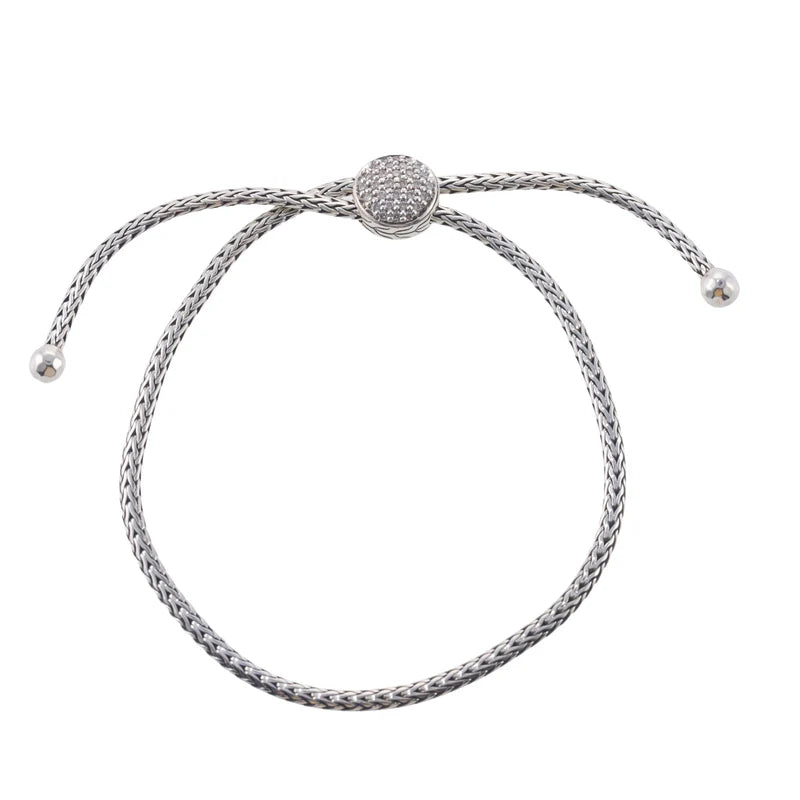 John Hardy Classic Chain Sterling Silver Diamond Pull Through Bracelet Retail $ 1195