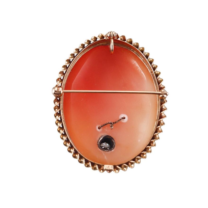 Vintage 14k Gold Diamond Cameo Brooch Pendant