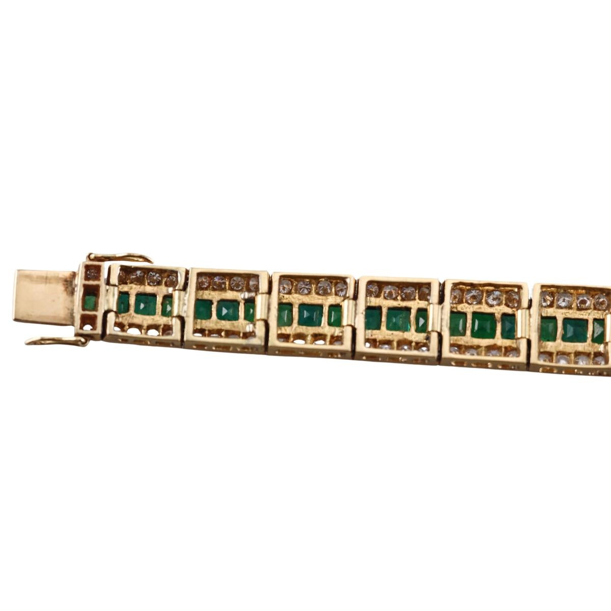 1980s Vintage 18K Gold Diamond Emerald Bracelet