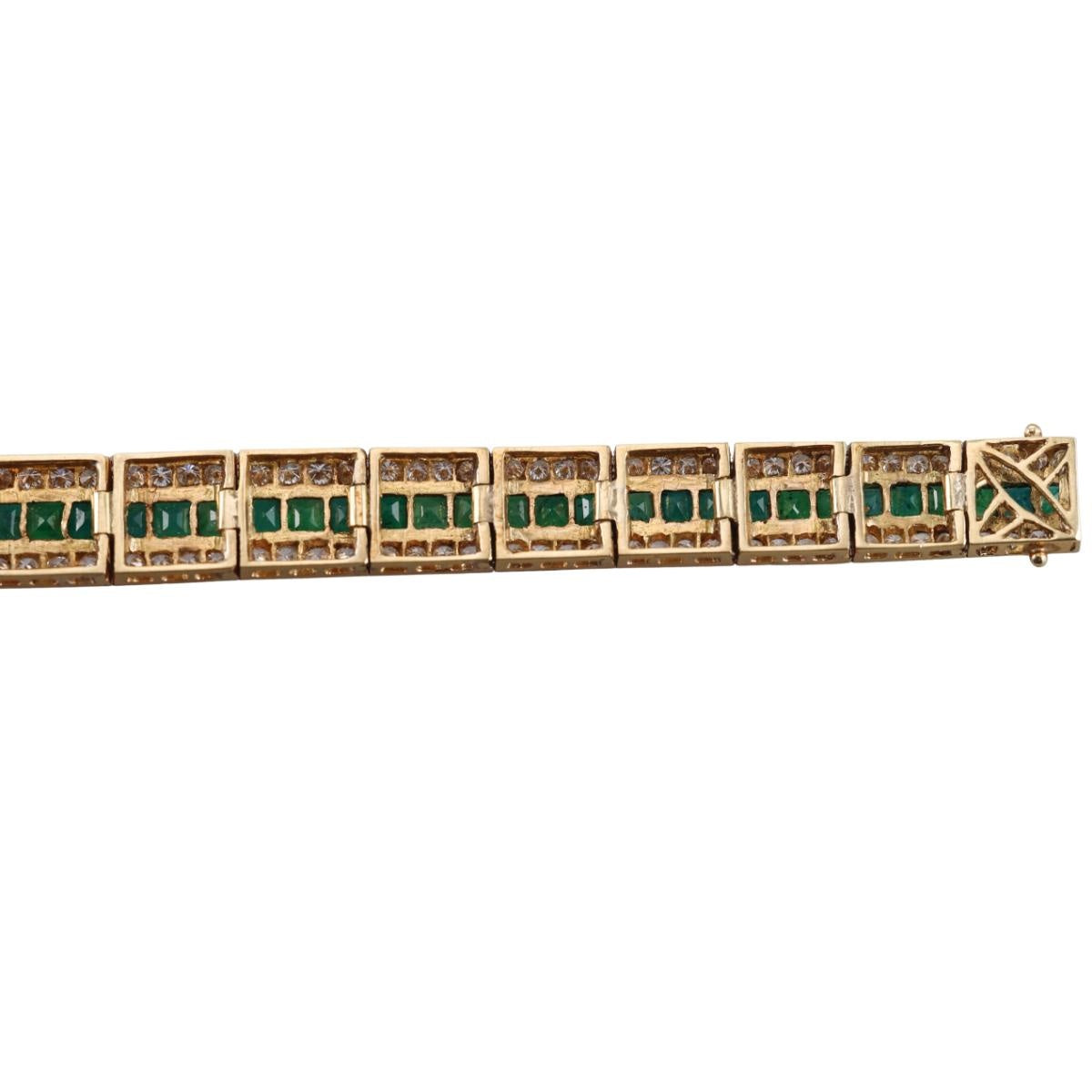 1980s Vintage 18K Gold Diamond Emerald Bracelet