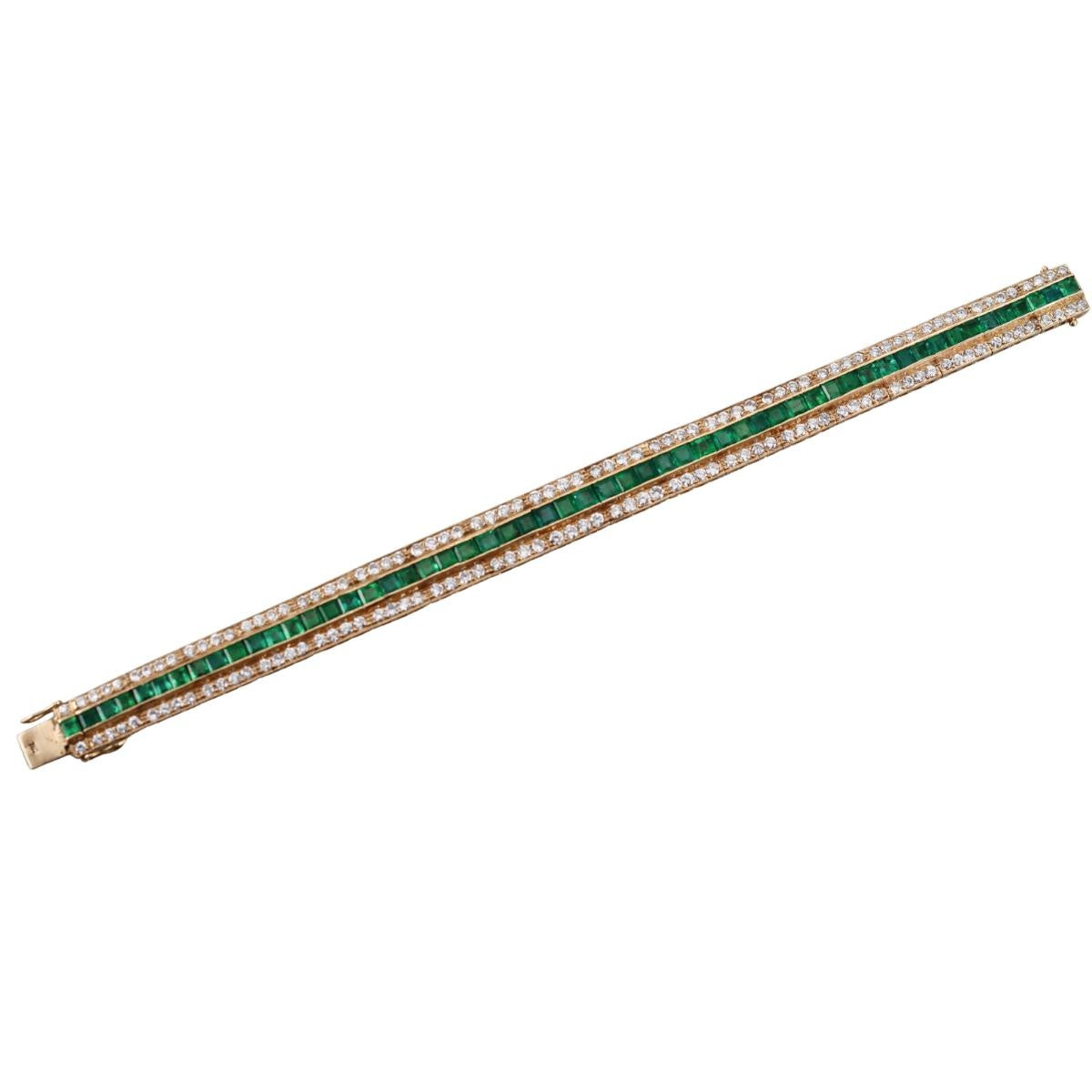 1980s Vintage 18K Gold Diamond Emerald Bracelet
