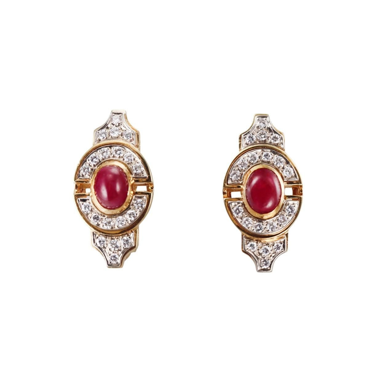 1980s  Vintage 18k Gold Diamond Ruby Earrings