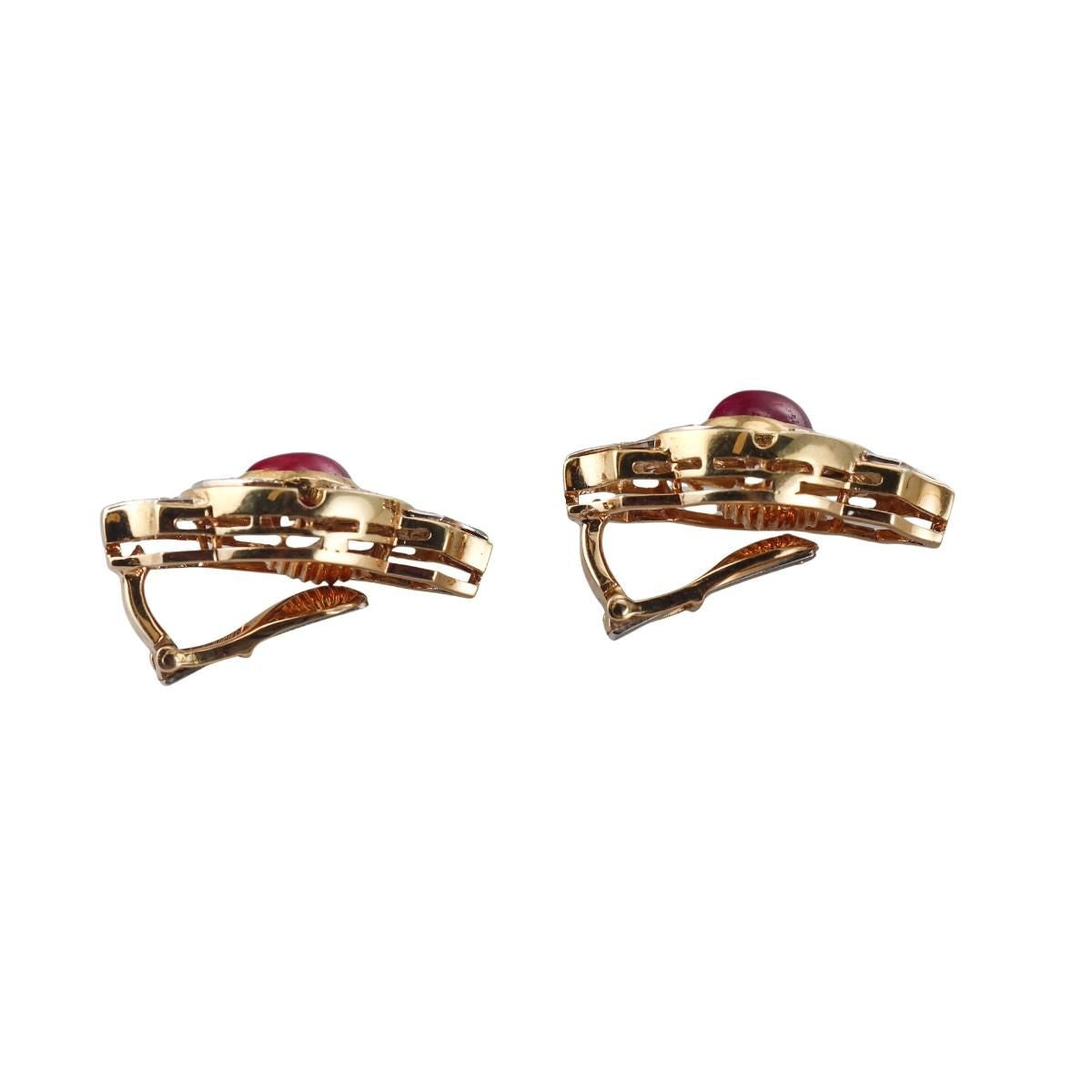 1980s  Vintage 18k Gold Diamond Ruby Earrings