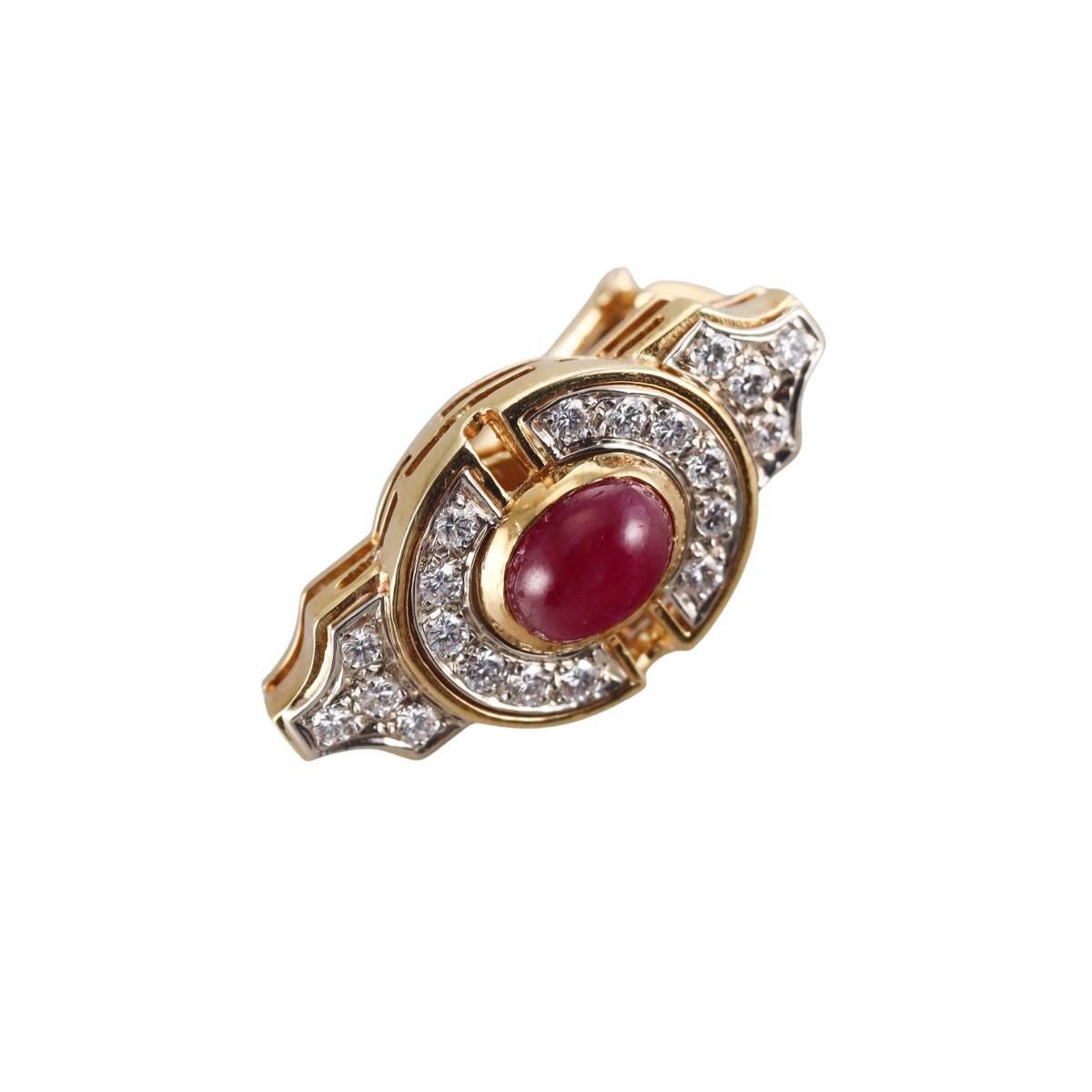 1980s  Vintage 18k Gold Diamond Ruby Earrings