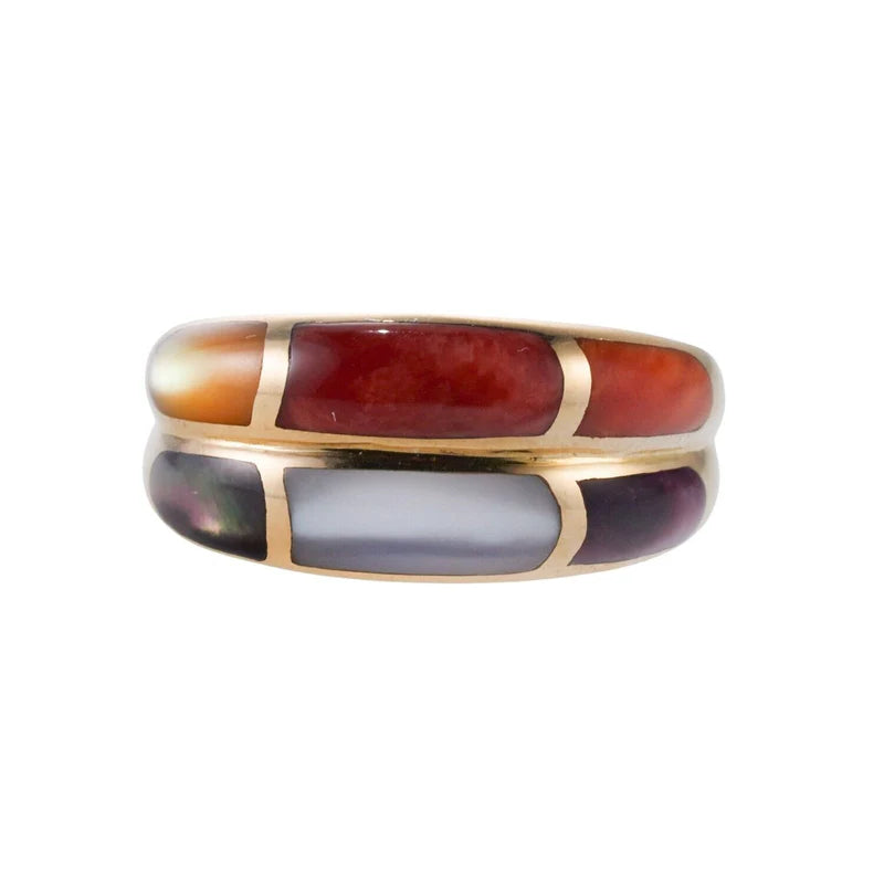 Asch Grossbardt Mop Gemstone Inlay Gold Ring