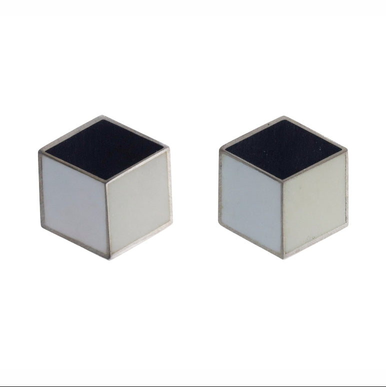 Georg Jensen Art Deco Cube Enamel Sterling Silver Cufflinks OG-2021