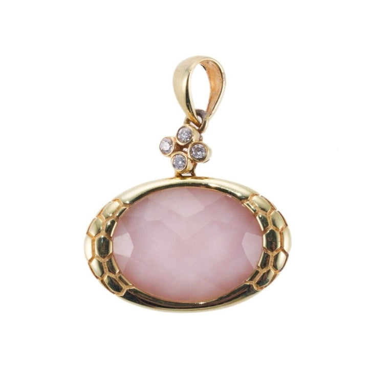 Asch Grossbardt Pink Opal Crystal Diamond Gold Pendant