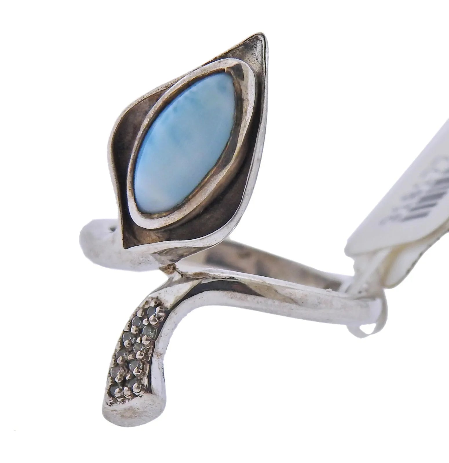 Marahlago  Sterling Silver Larimar White Sapphire Calla Lily Ring Retail $345  #41