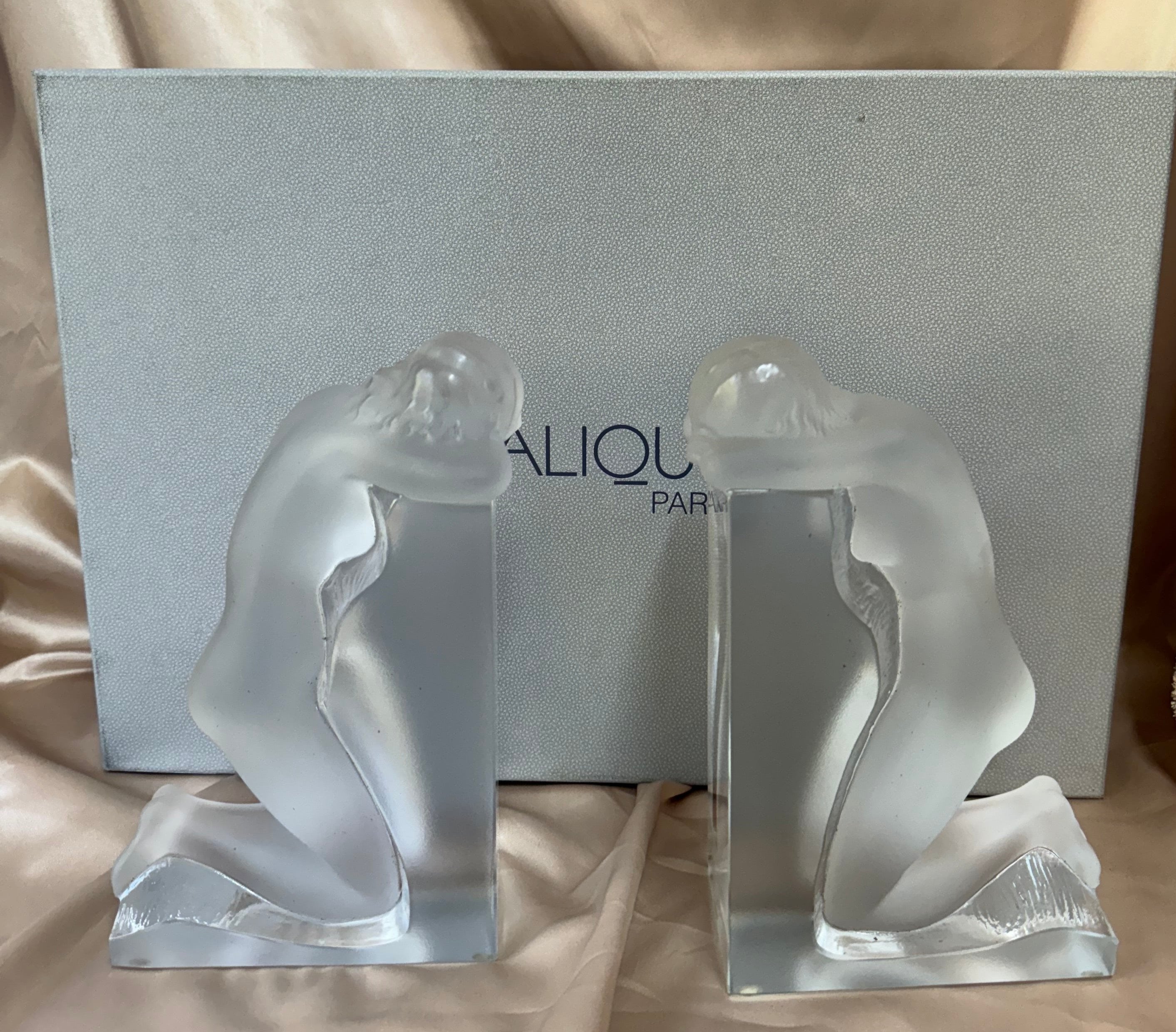 New Old Stock Lalique Crystal Reverie Bookends # 1185000