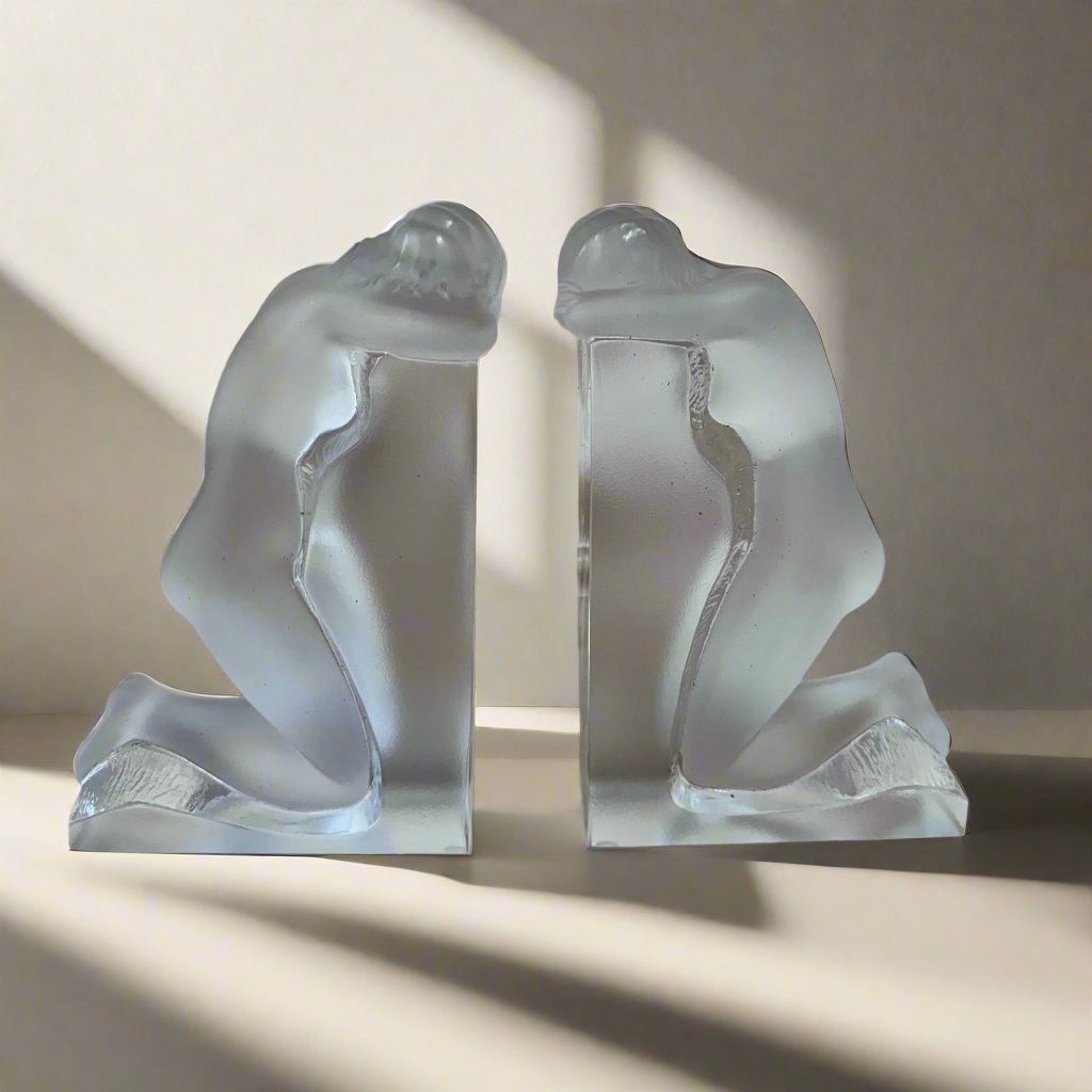 New Old Stock Lalique Crystal Reverie Bookends # 1185000