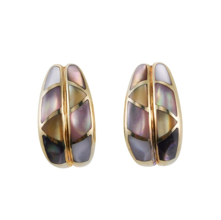 Asch Grossbardt MOP Inlay Gold Earrings