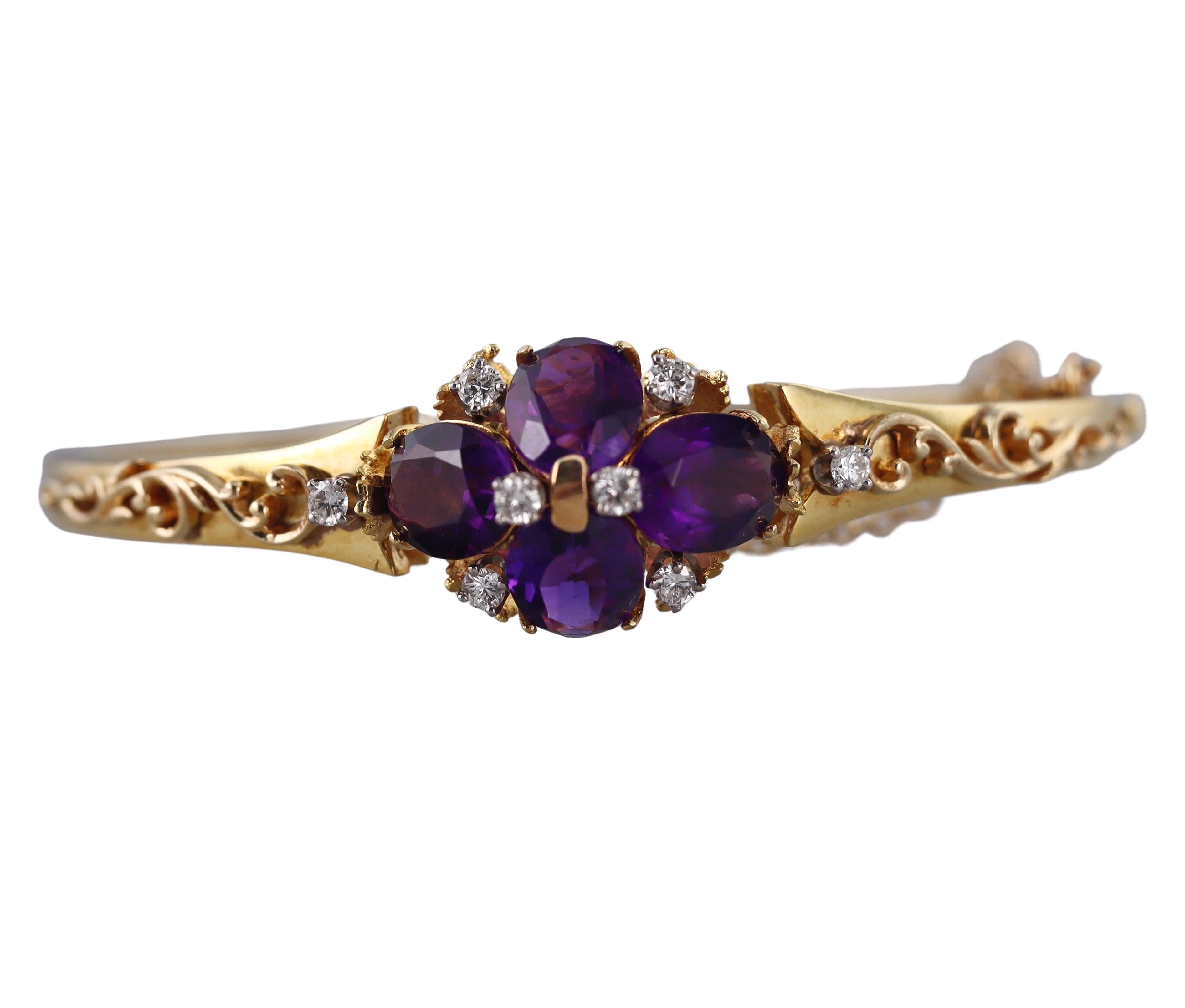 14k Gold Amethyst Diamond Bangle Bracelet