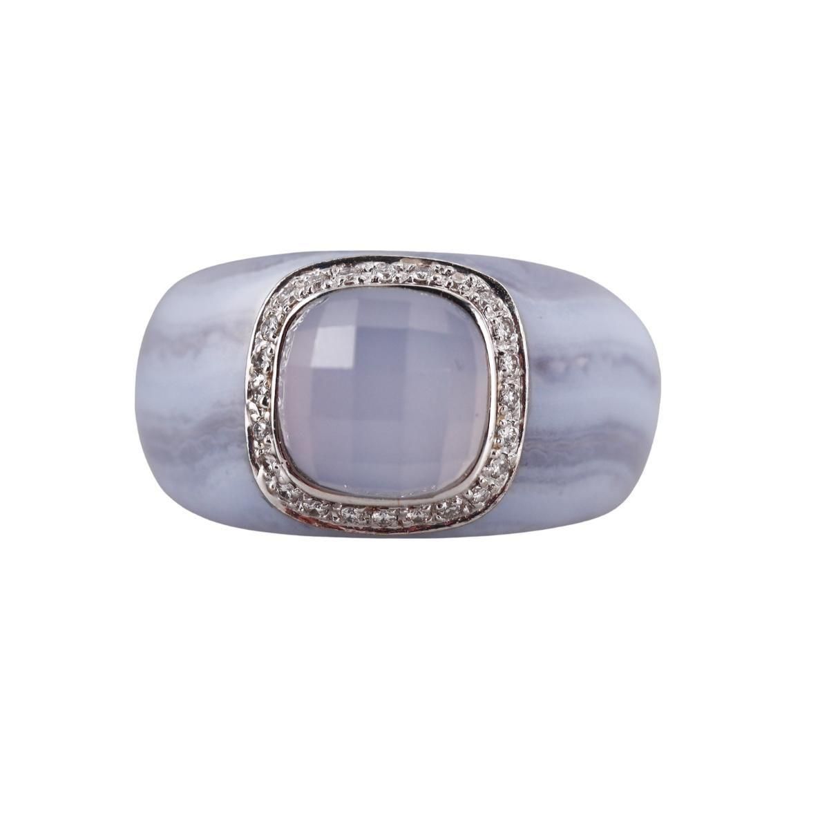 18k Gold Chalcedony Diamond Ring