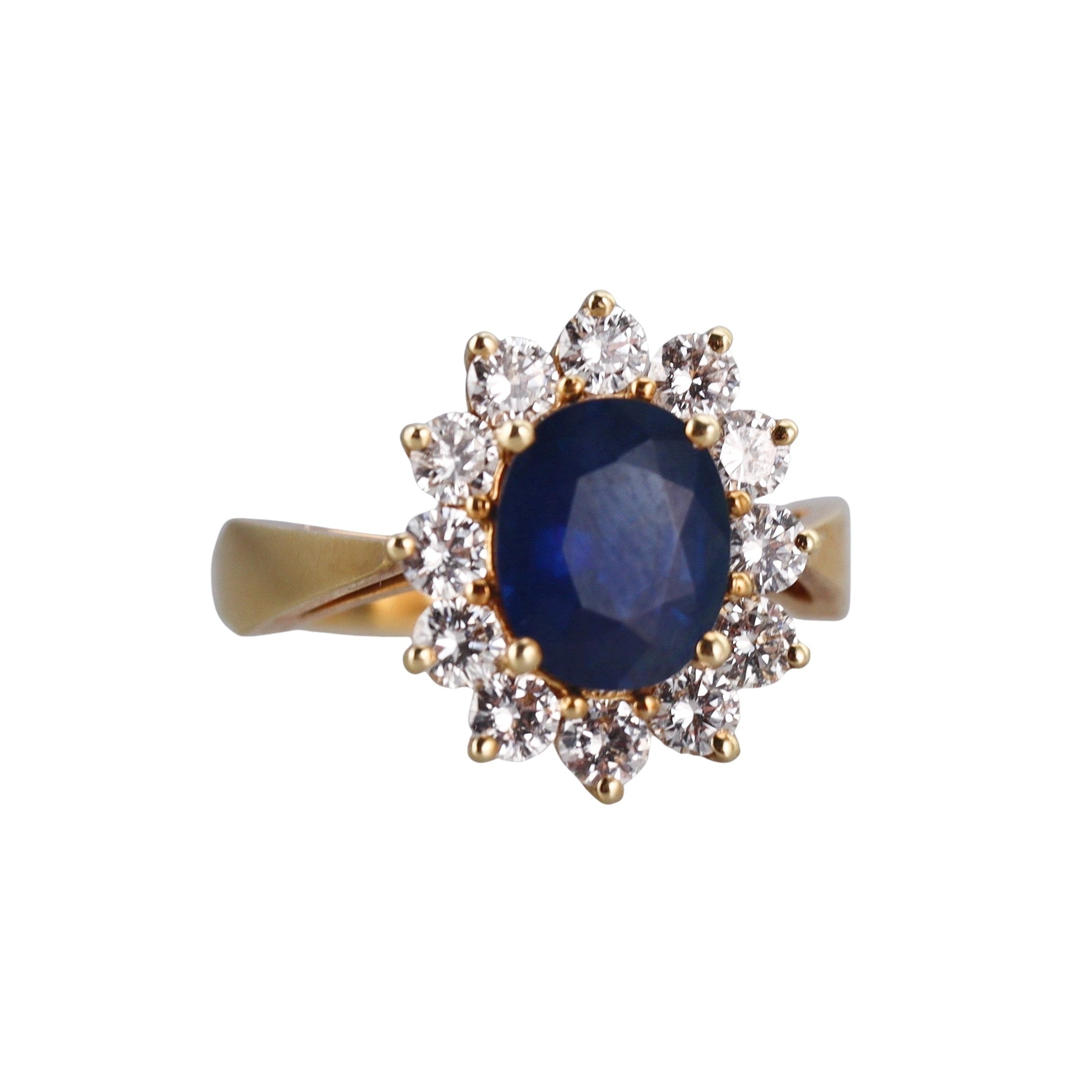 2.20ct Sapphire Diamond Gold Cluster Ring
