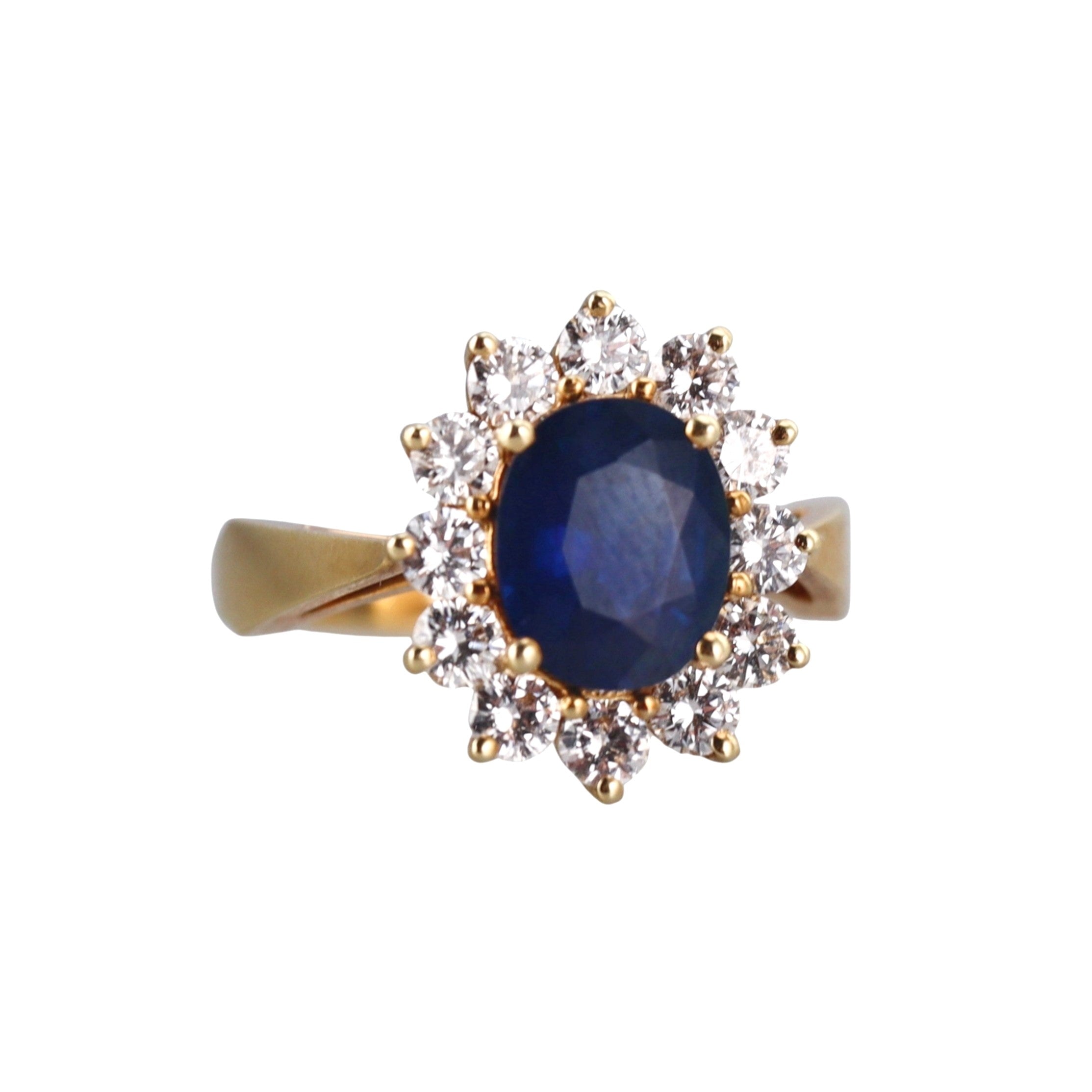2.20ct Sapphire Diamond Gold Cluster Ring