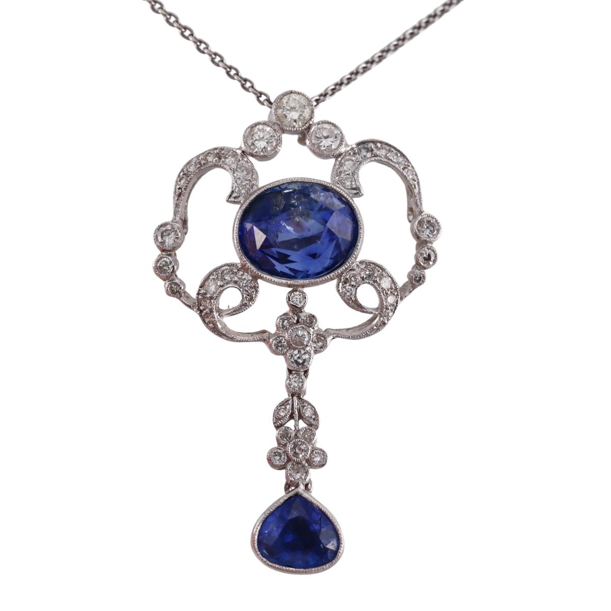 18k Gold Sapphire Diamond Pendant 14k Necklace