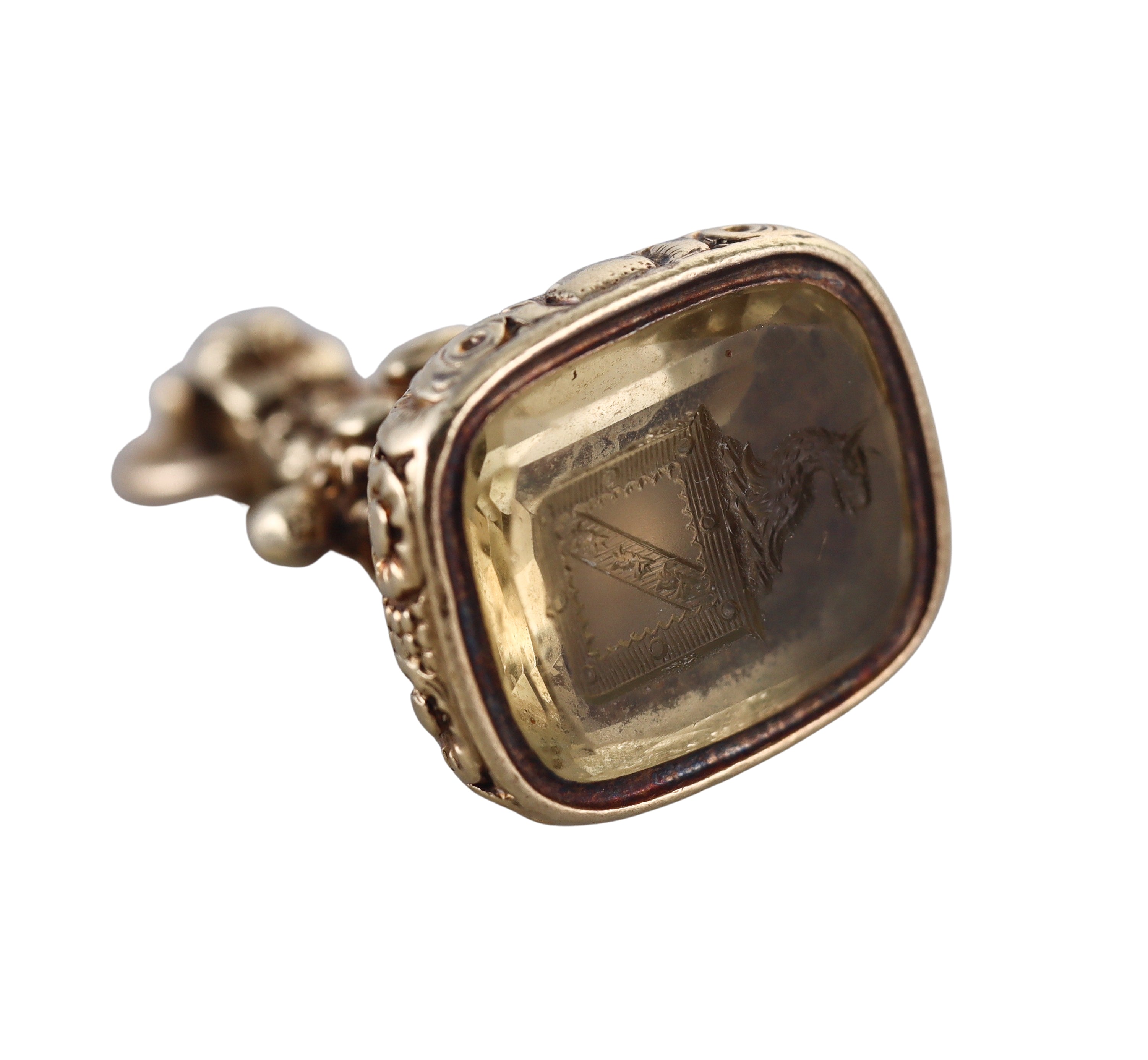 Antique 14k Gold Citrine Intaglio Fob Pendant