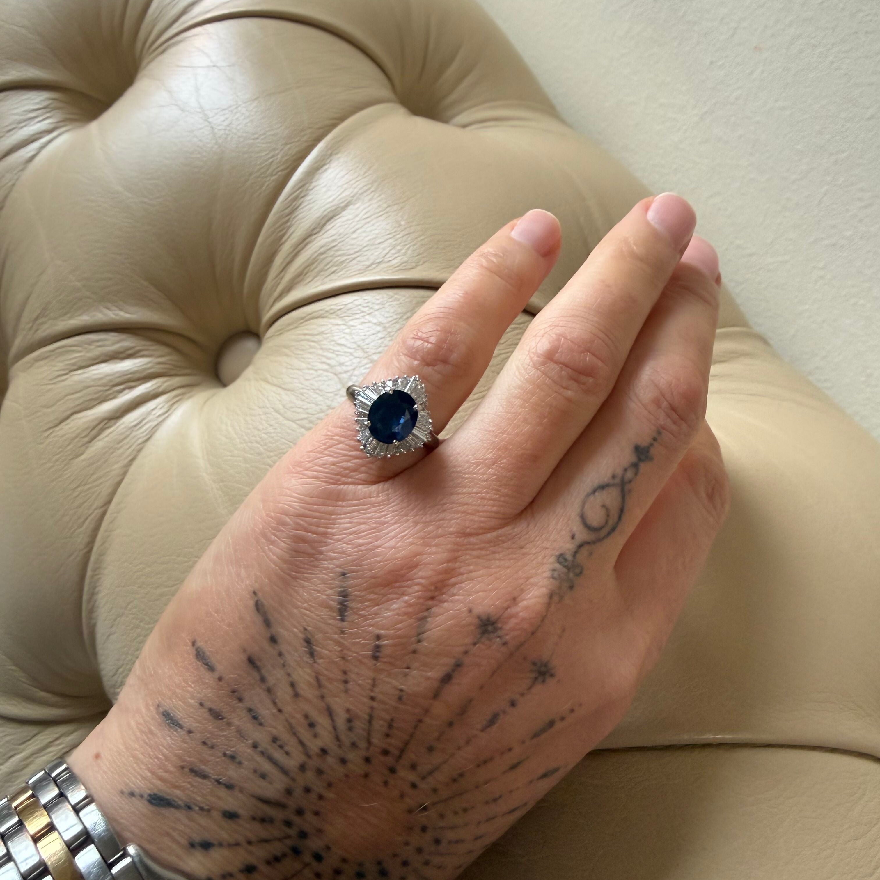 2.40ct Sapphire Diamond Platinum Cluster Ring