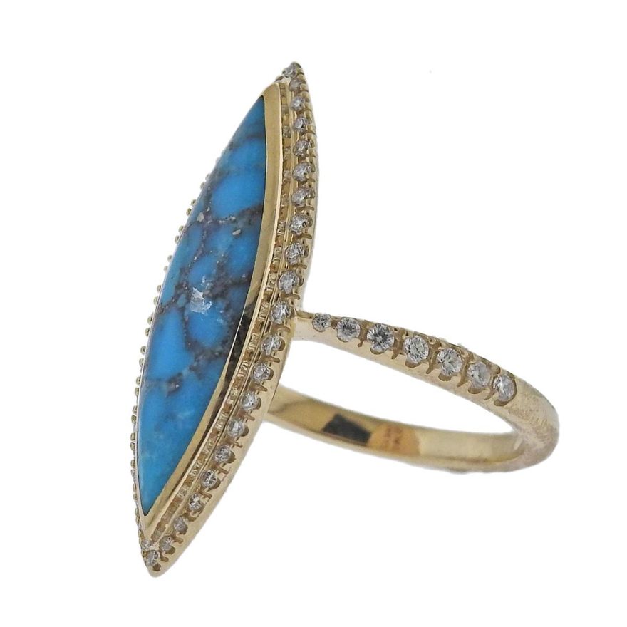 Kabana 14k Gold Kingman Turquoise Diamond Ring