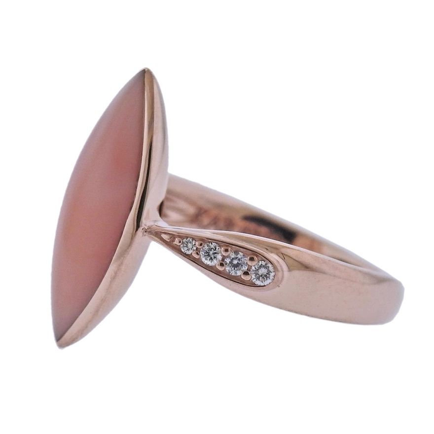 Kabana 14k Rose Gold Coral Diamond Ring