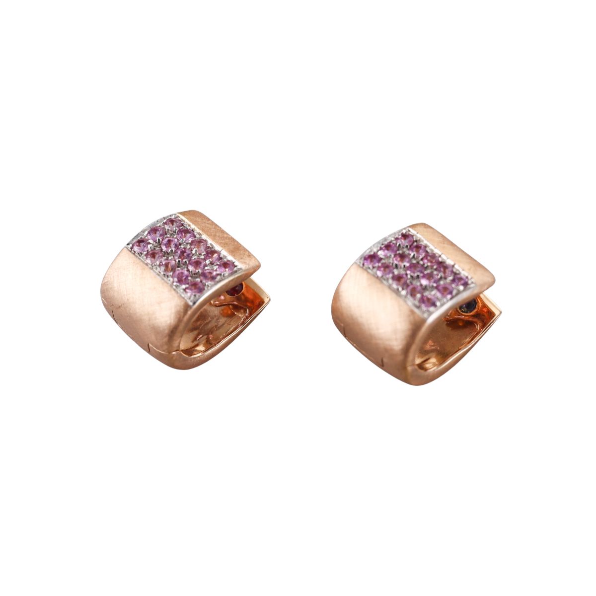 Roberto Coin 18k Rose Gold Pink Sapphire Huggie Hoop Earrings