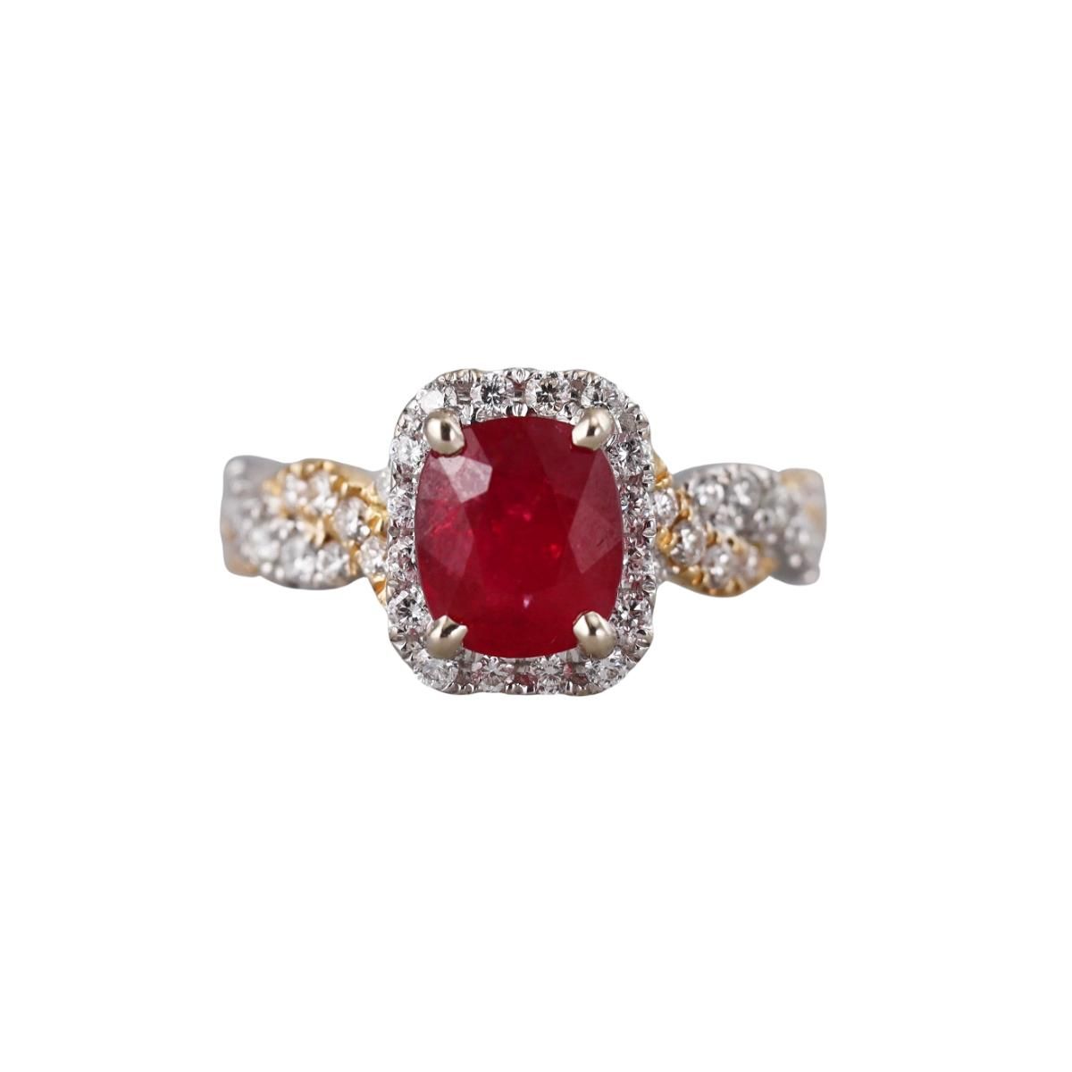 Hakman 18k Gold Diamond 1.77ct Ruby Engagement Ring