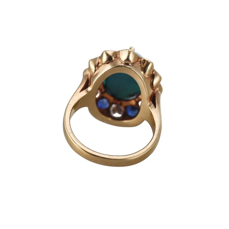 Vintage 18k Gold Turquoise Diamond Sapphire Ring