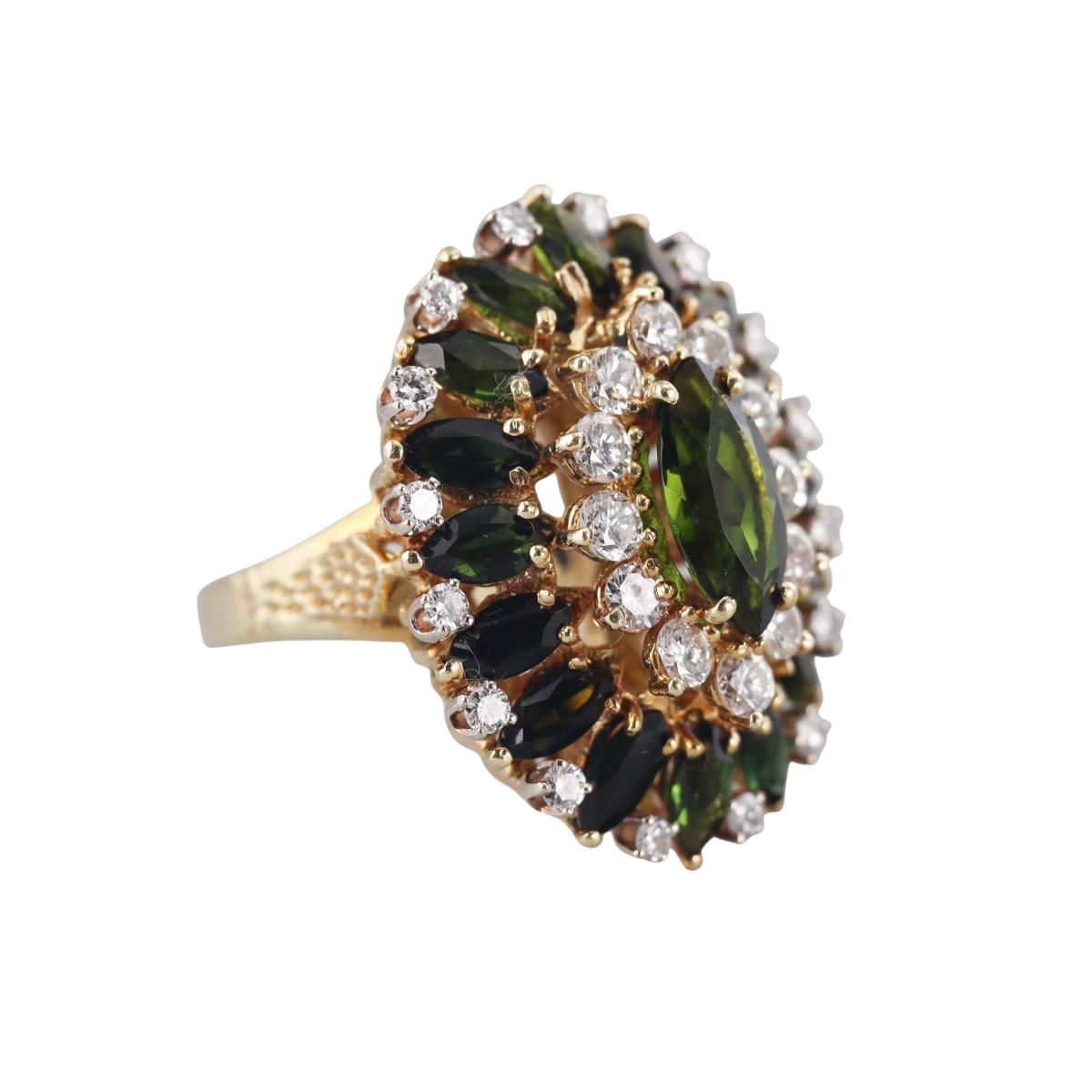 1960s 18k Gold Green Tourmaline Diamond Cocktail Ring