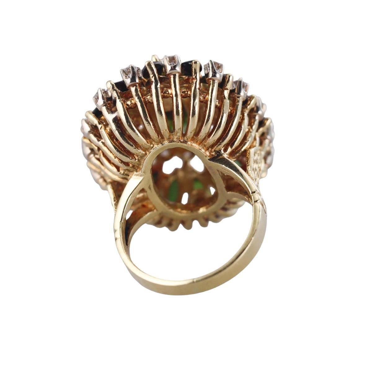 1960s 18k Gold Green Tourmaline Diamond Cocktail Ring