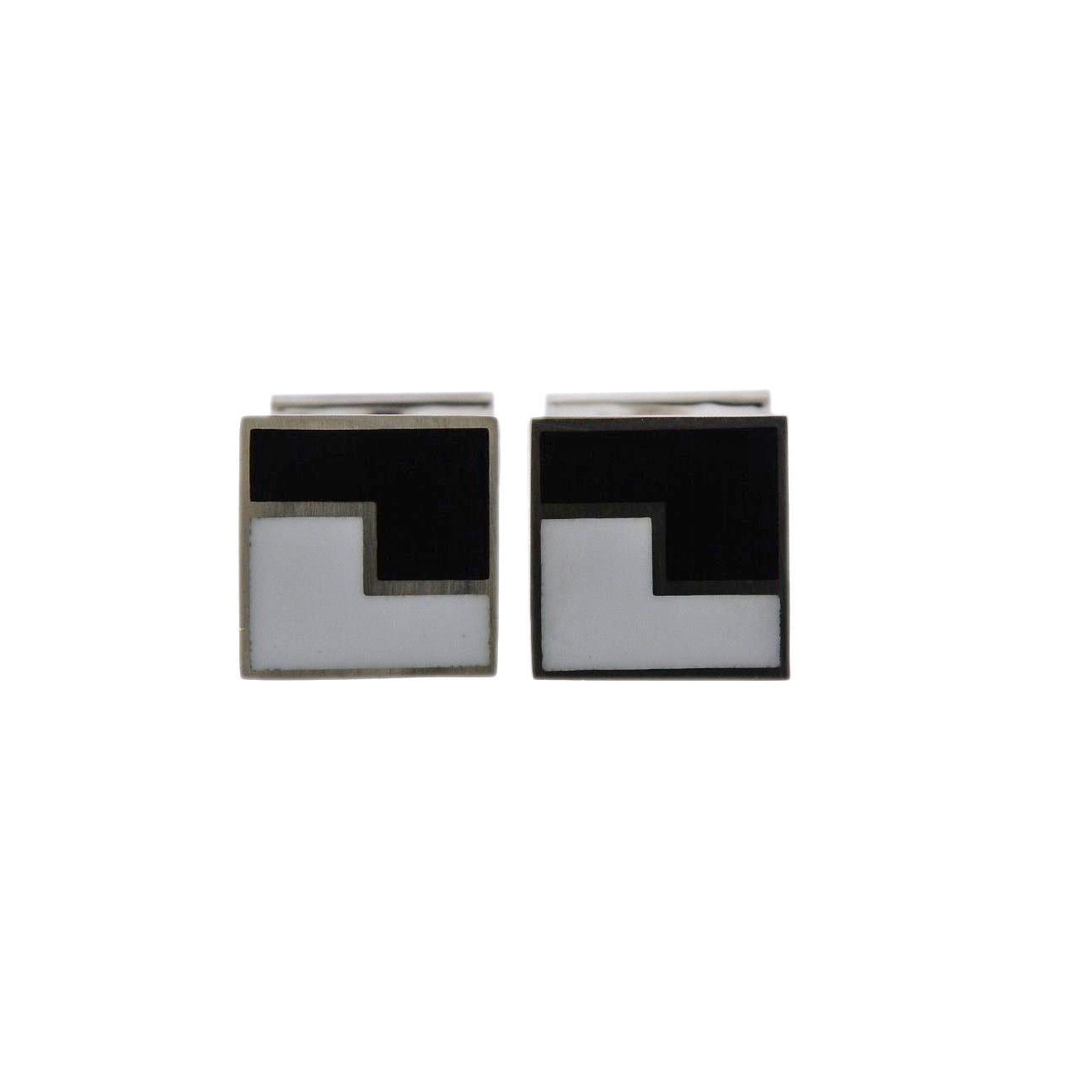 Georg Jensen Art Deco Sterling Silver Enamel Cufflinks OG-1914