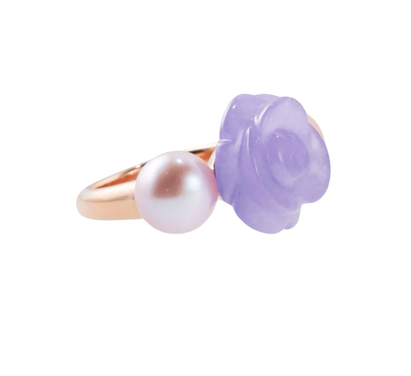 Mimi Milano Lavender Jade Pearl Rose Gold Flower Ring