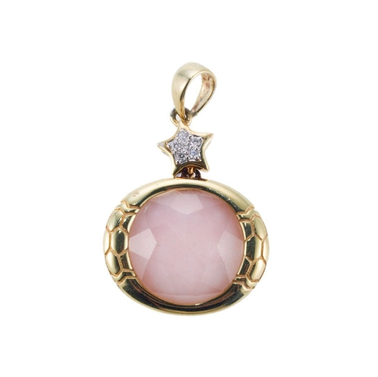 Asch Grossbardt Pink Opal Crystal Diamond Gold Pendant