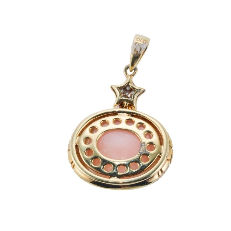 Asch Grossbardt Pink Opal Crystal Diamond Gold Pendant