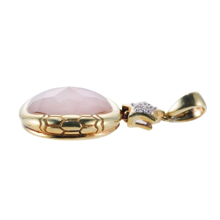 Asch Grossbardt Pink Opal Crystal Diamond Gold Pendant