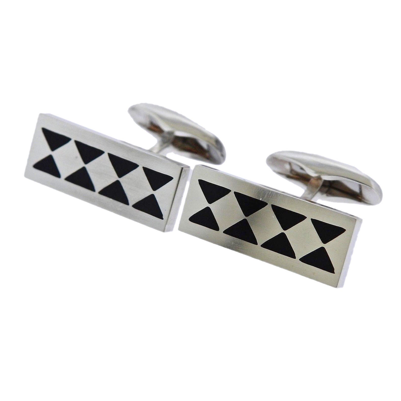 Georg Jensen Black Enamel Sterling Silver Cufflinks OG-1915