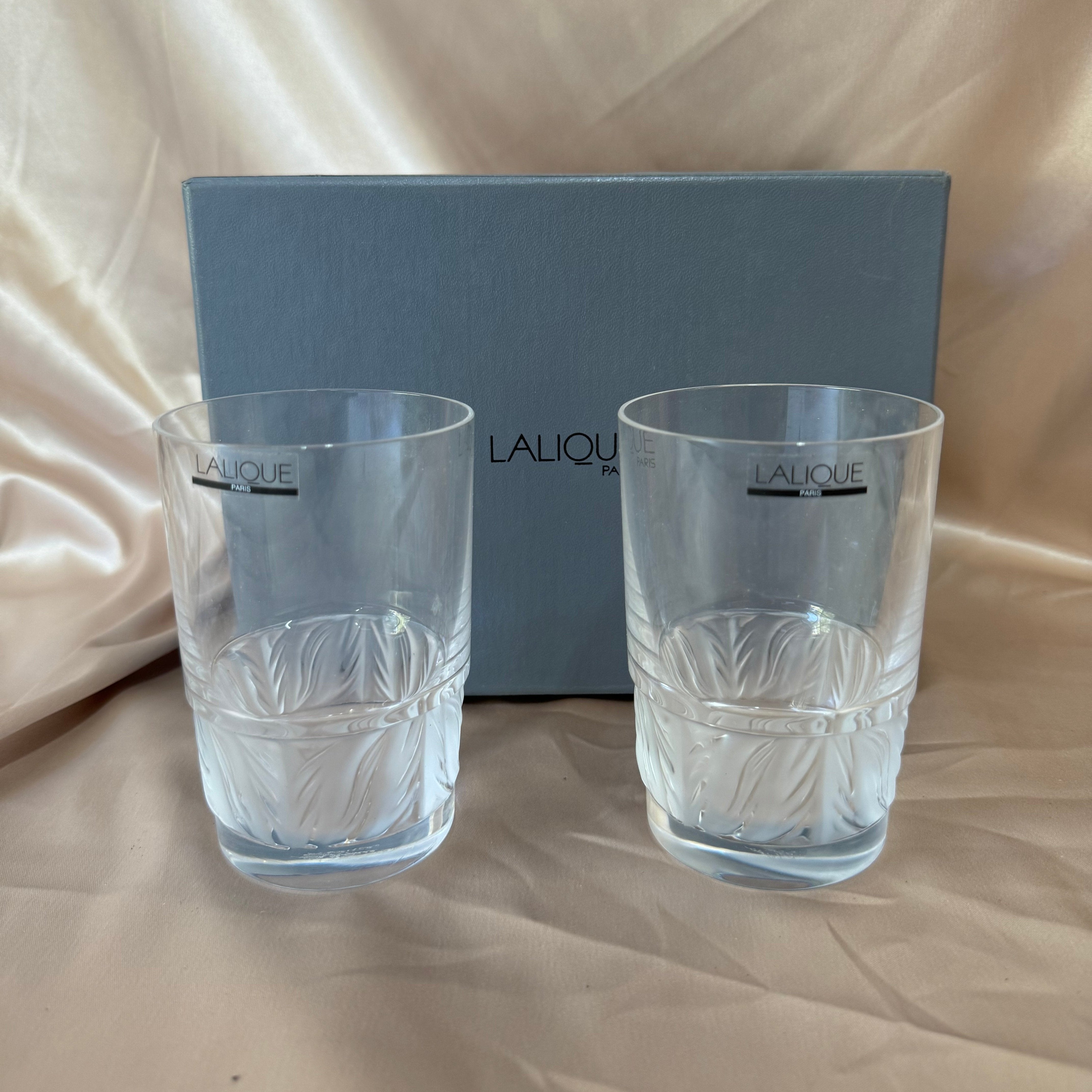 New Old Stock Lalique Crystal Flammes Flat Tumbler Set of 2 #1344700