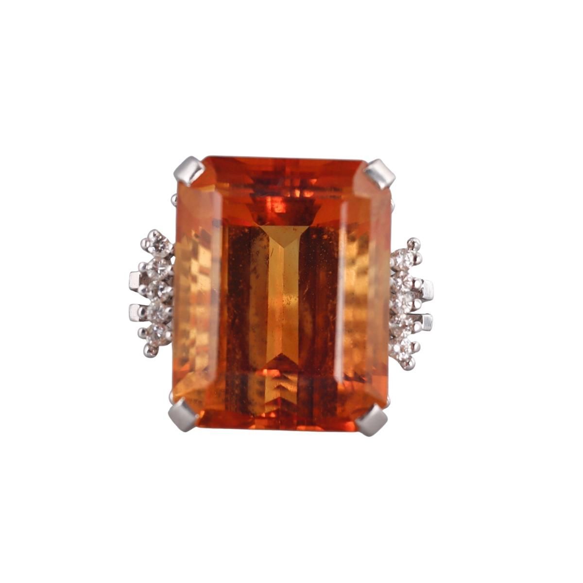 Platinum 21.5ct Citrine Diamond Cocktail Ring