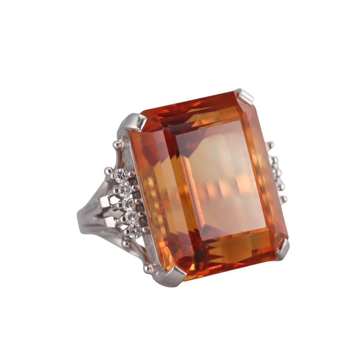 Platinum 21.5ct Citrine Diamond Cocktail Ring