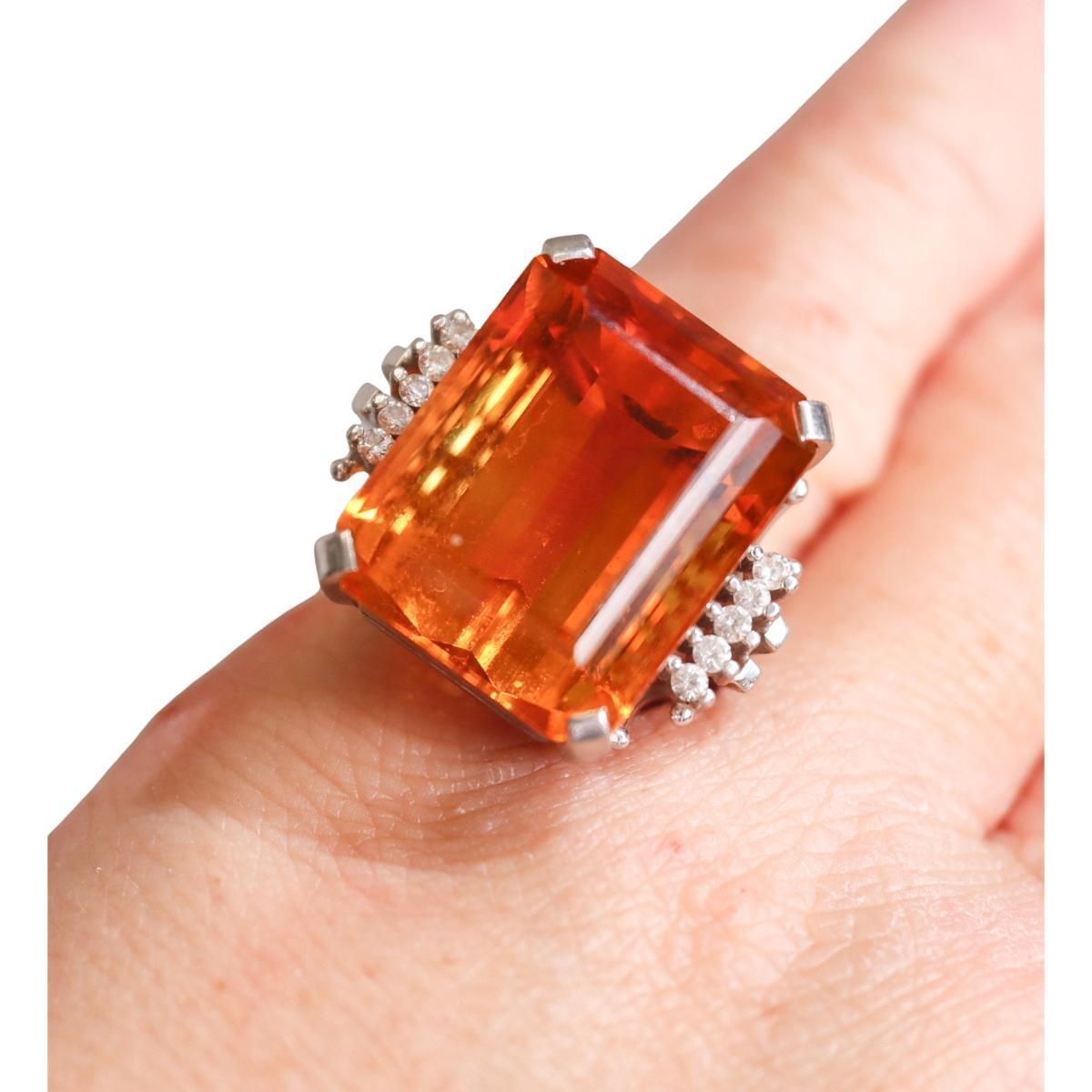 Platinum 21.5ct Citrine Diamond Cocktail Ring