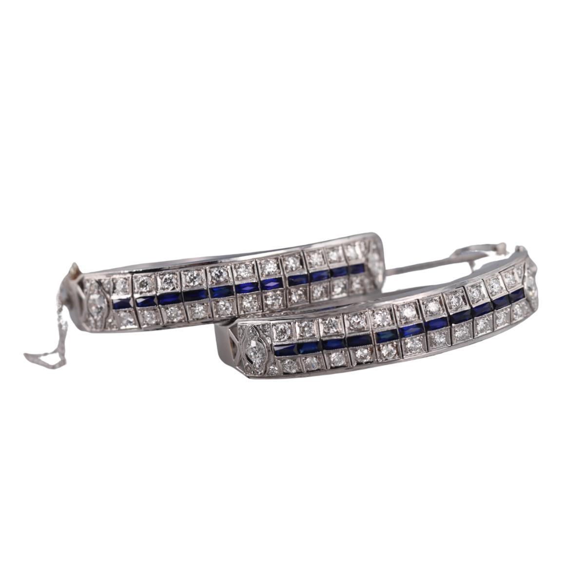 14k Gold Diamond Sapphire Bangle Bracelet Set