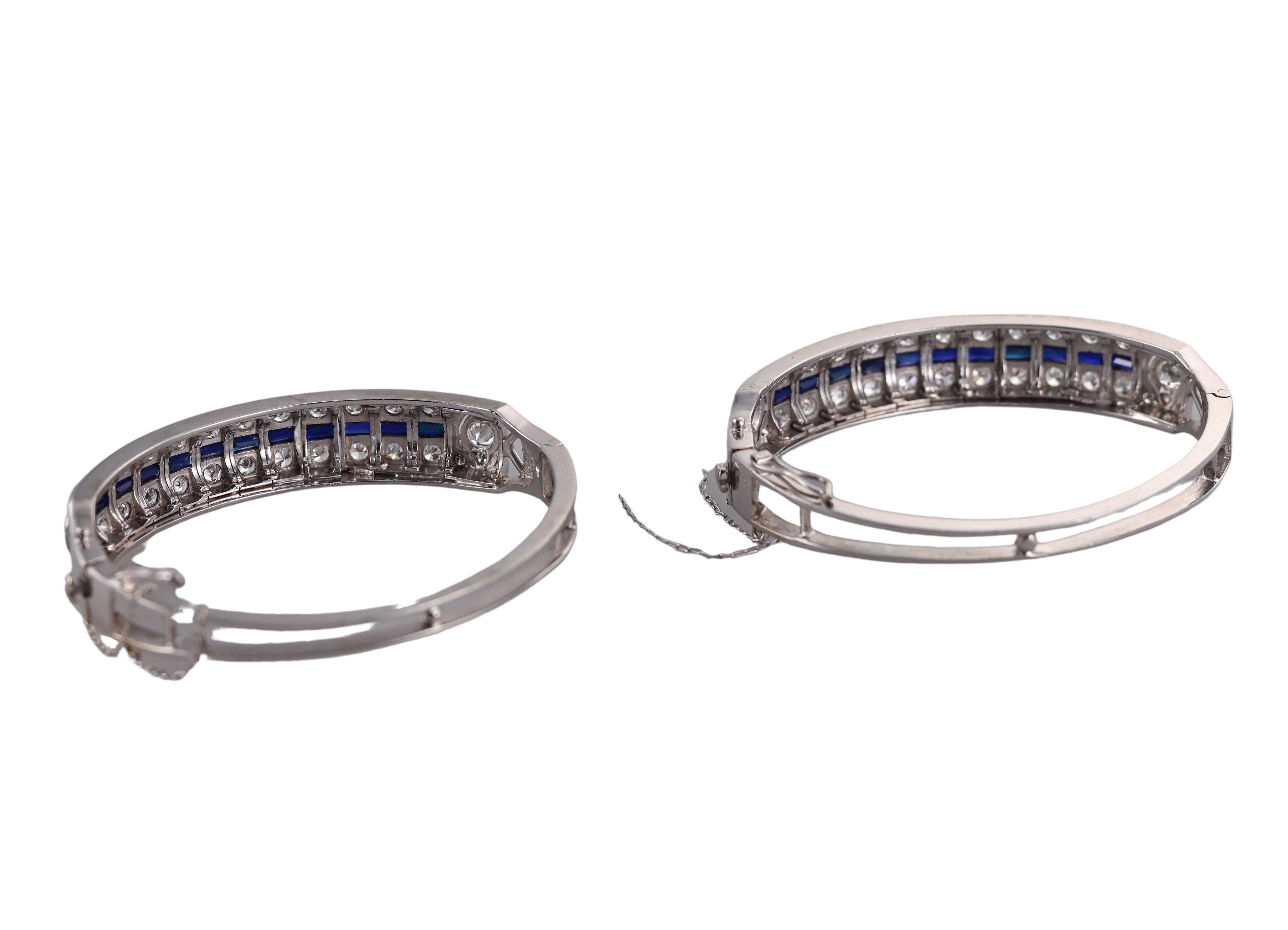 14k Gold Diamond Sapphire Bangle Bracelet Set