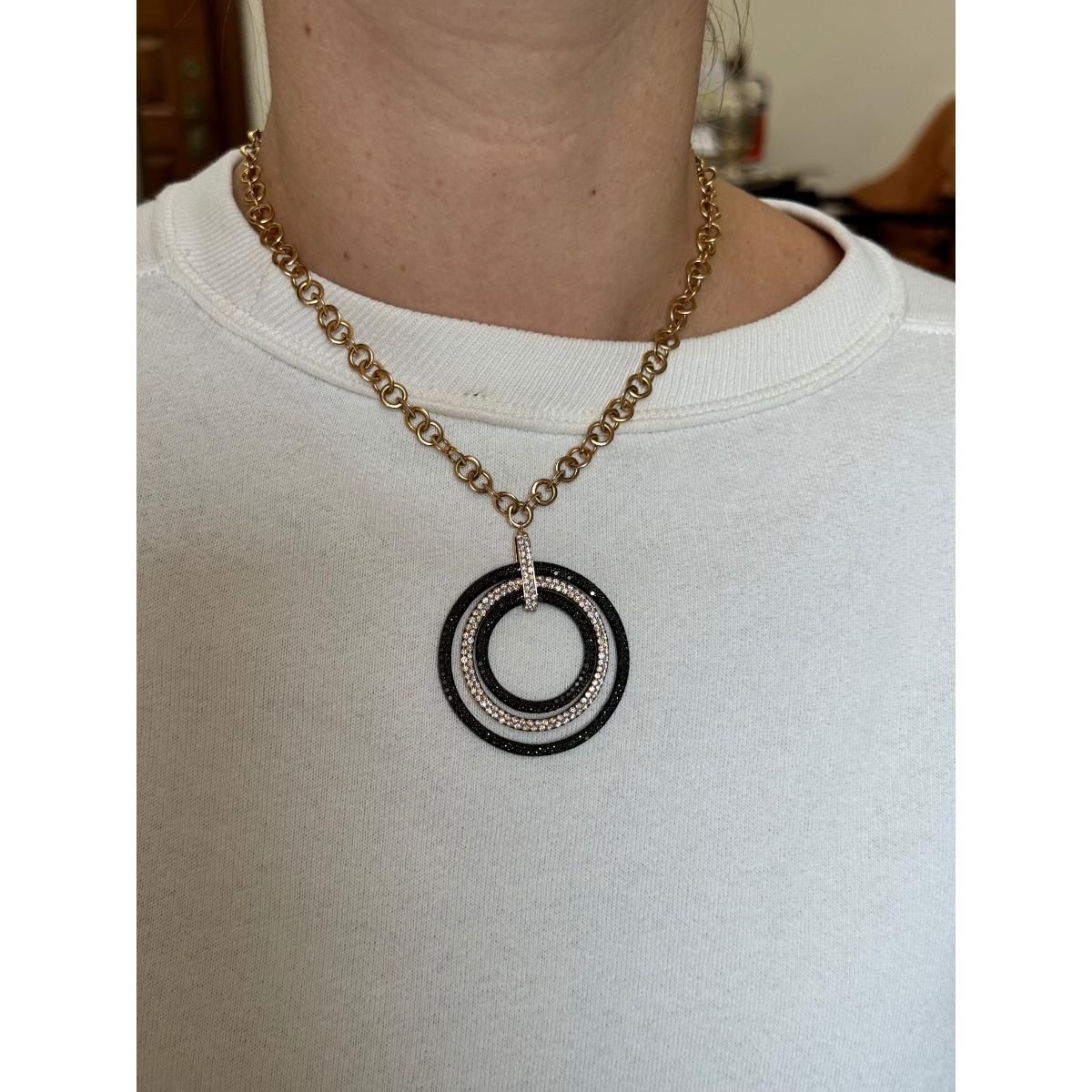 18k Gold 6ctw Black White Diamond Pendant Necklace