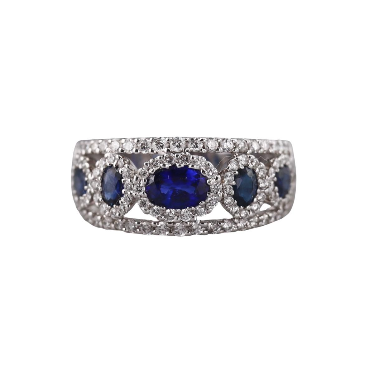 14k Gold Diamond Sapphire Half Band Ring