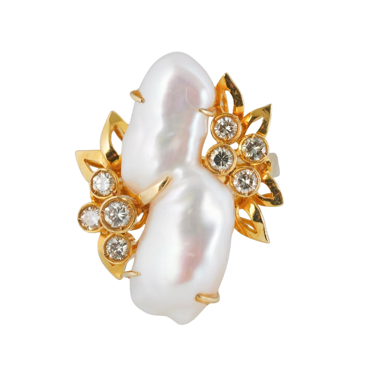 1970s Diamond Pearl Gold Ring