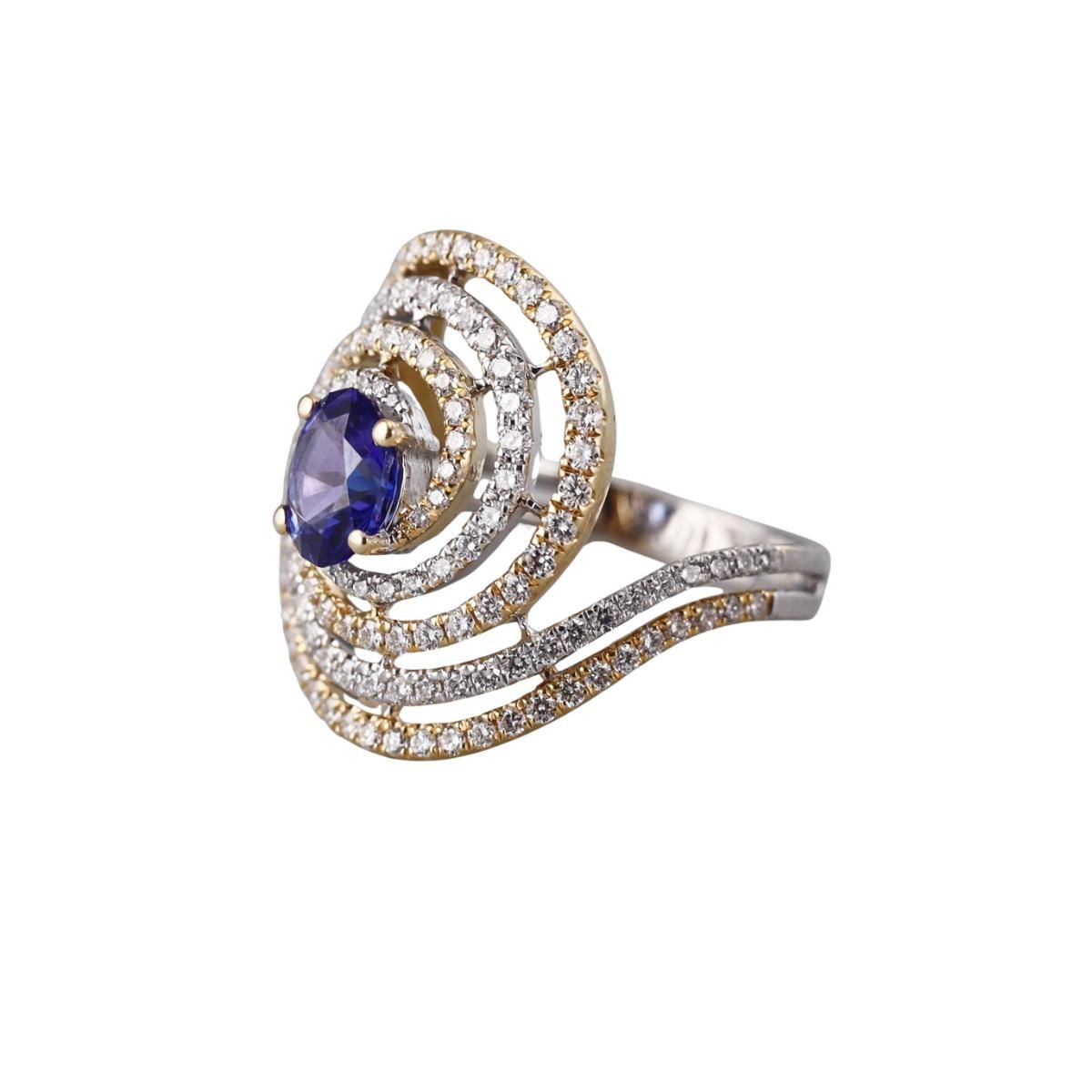 Hakman 18k Gold Diamond Tanzanite Swirl Cocktail Ring