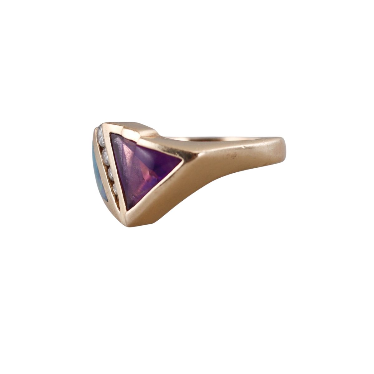 Kabana 14k Gold Inlay Opal Amethyst Diamond Ring