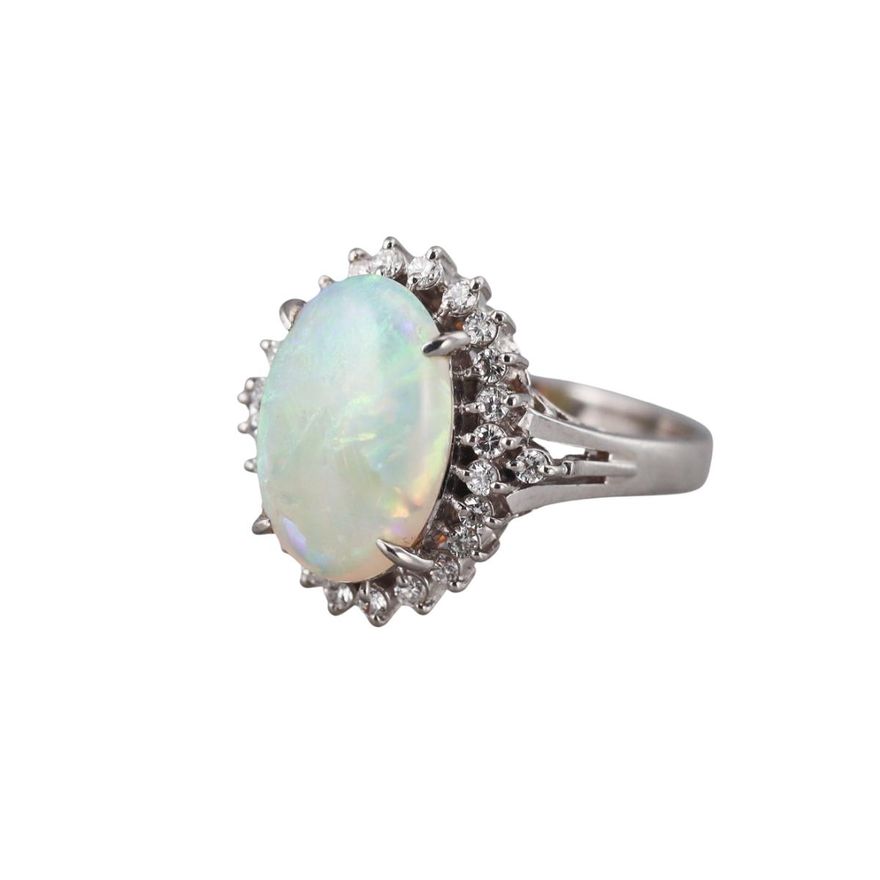Vintage Platinum Opal Diamond Ring